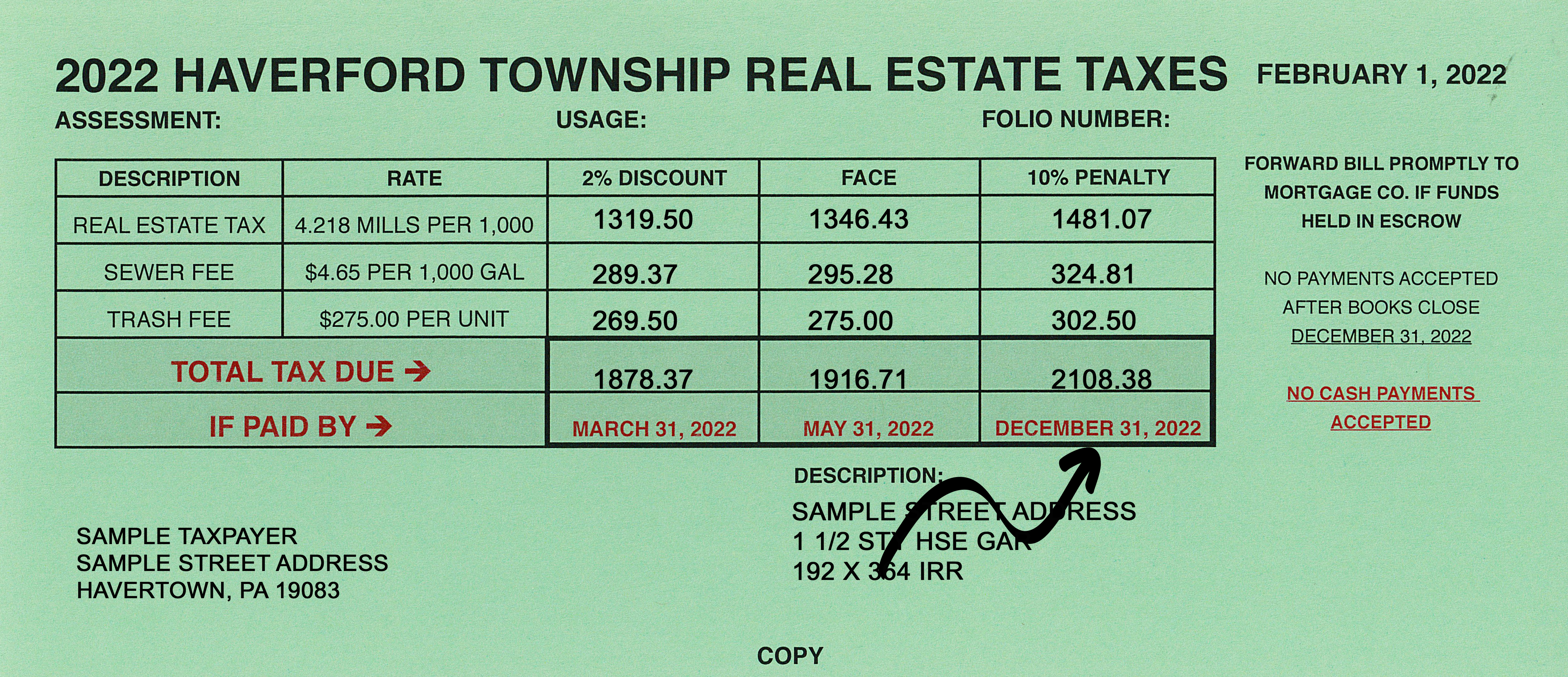 Image of 2022 Haverford Township Real Estate Taxes