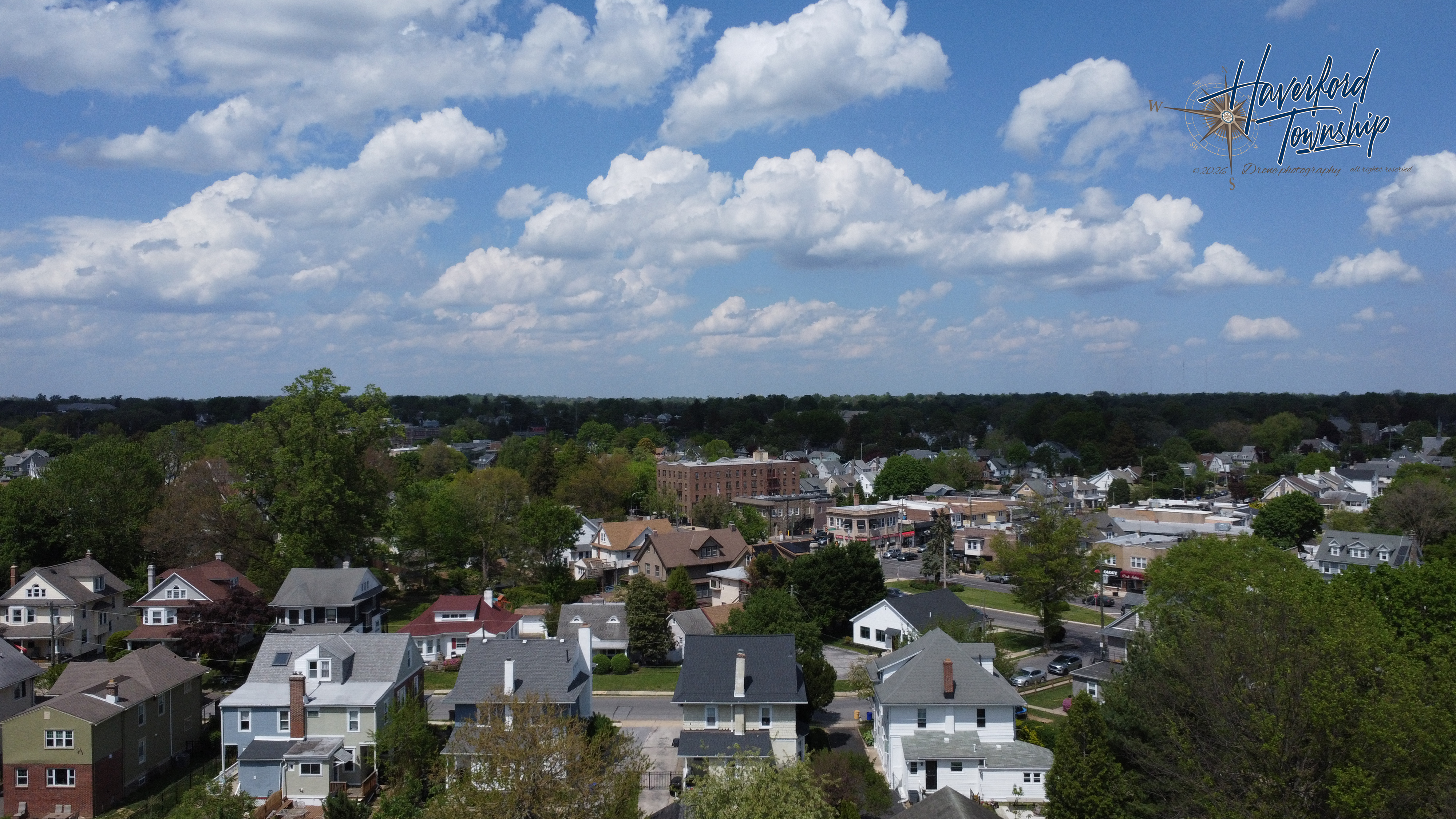 drone footage of haverford township neighborhood